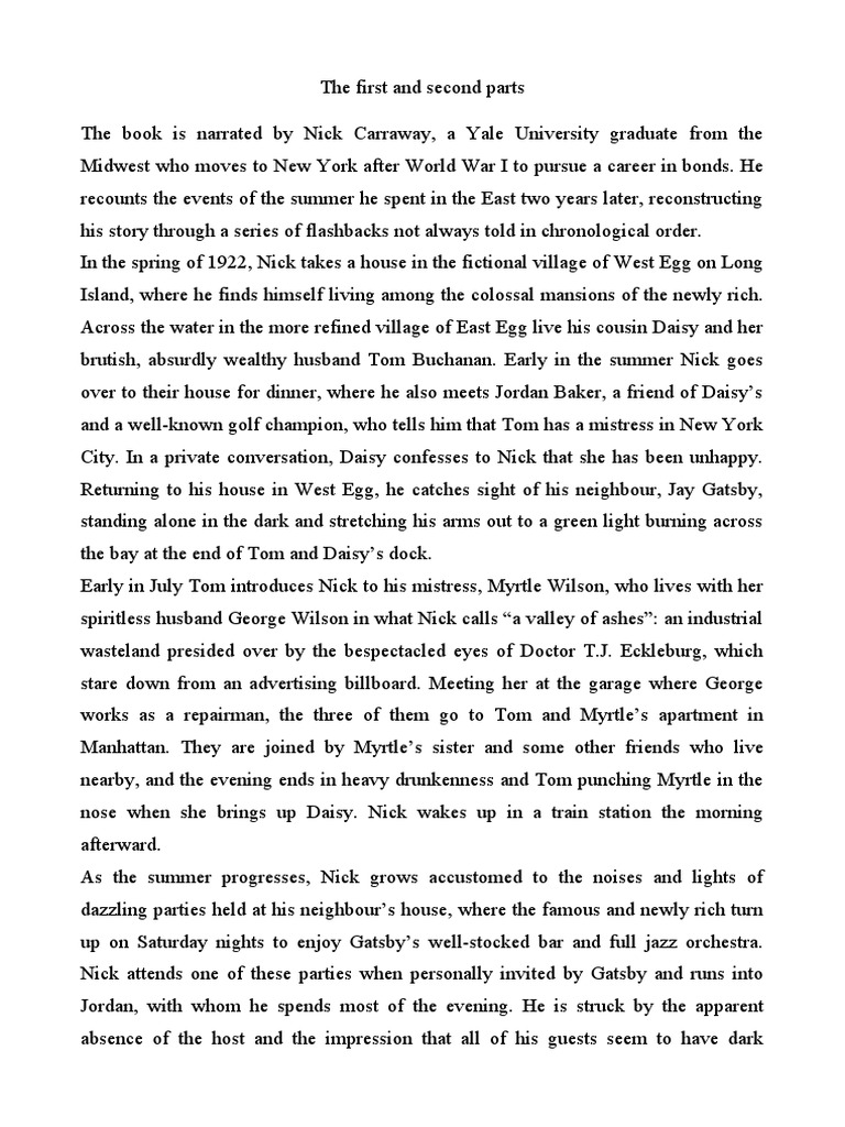 The First and Second Parts | PDF | The Great Gatsby | Novels