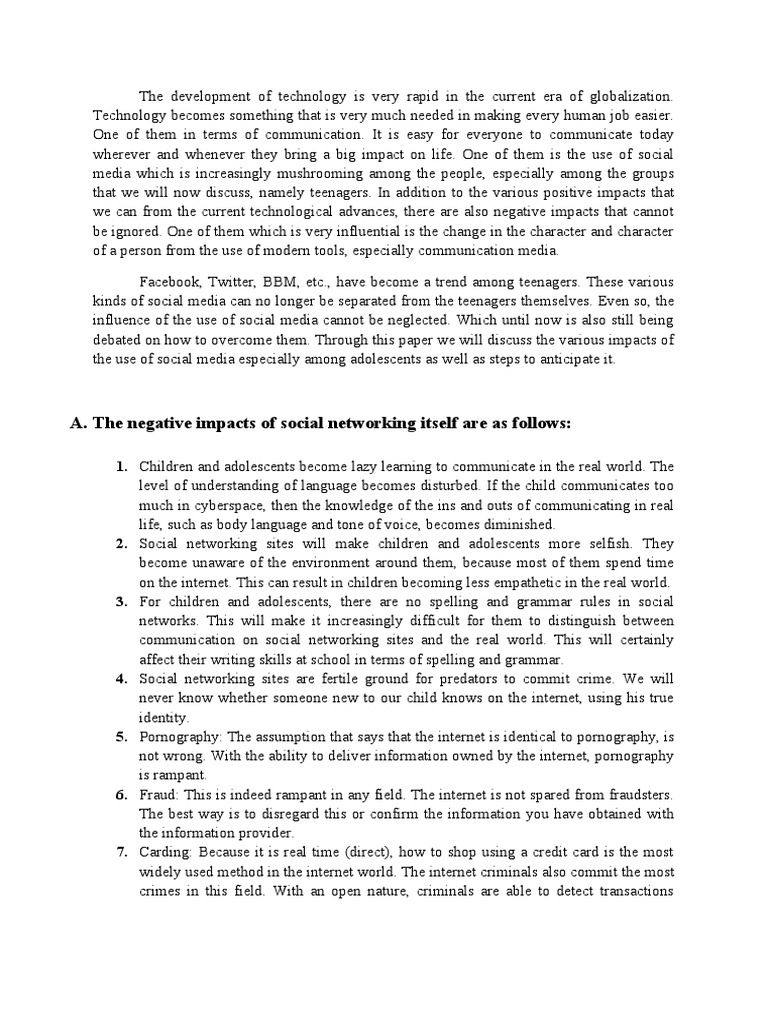 Negative Effects of Social Media on Teens | PDF | Social Media ...