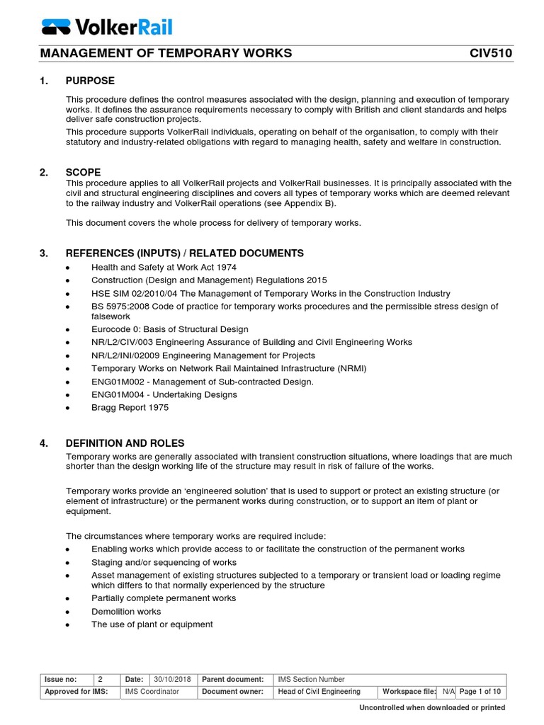 Managing Temporary Works on Construction Projects Roles