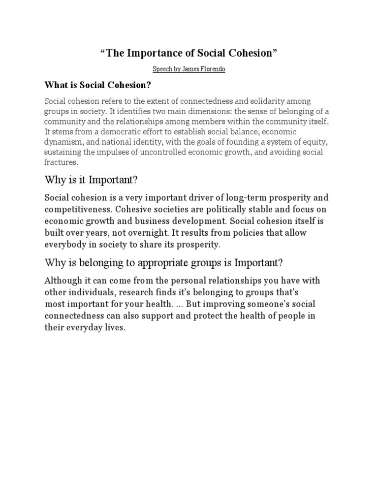 Importance of Social Cohesion Explained | PDF