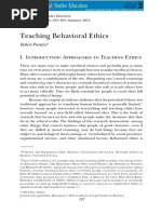 Teaching Behavioral Ethics by Robert A. Prentice