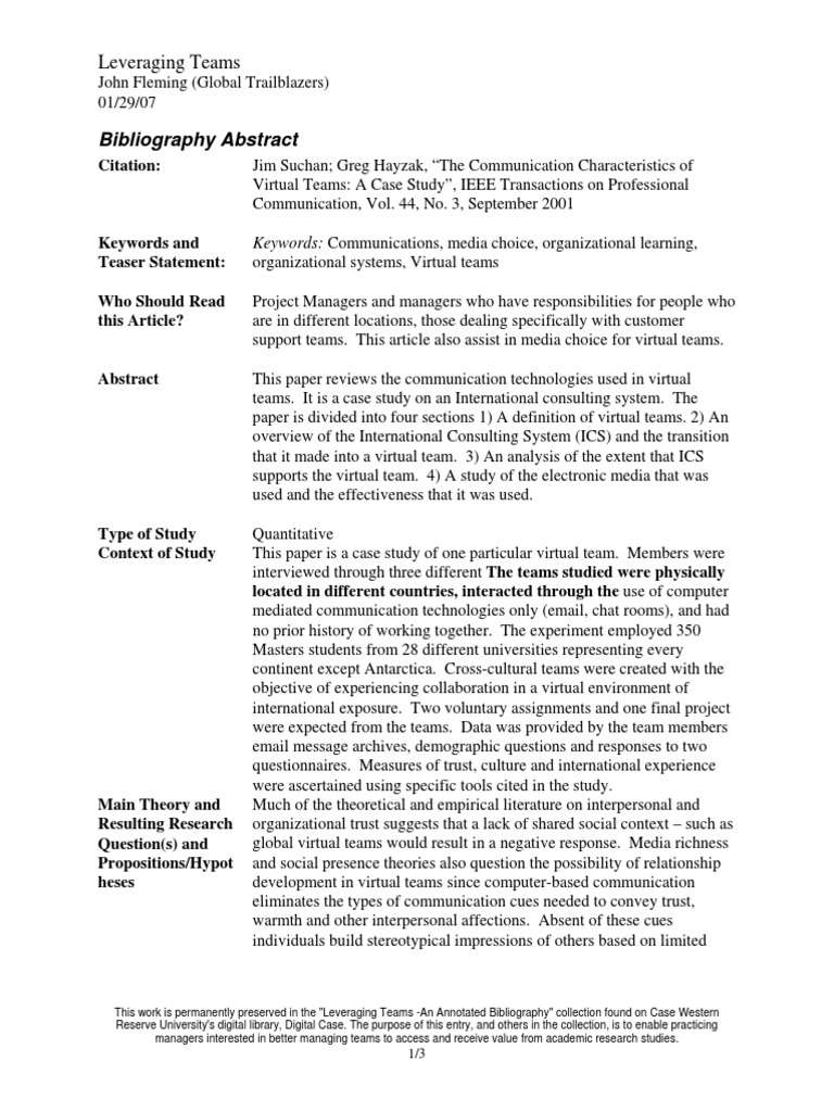 The Communication Characteristics of Virtual Teams - A Case Study | PDF ...