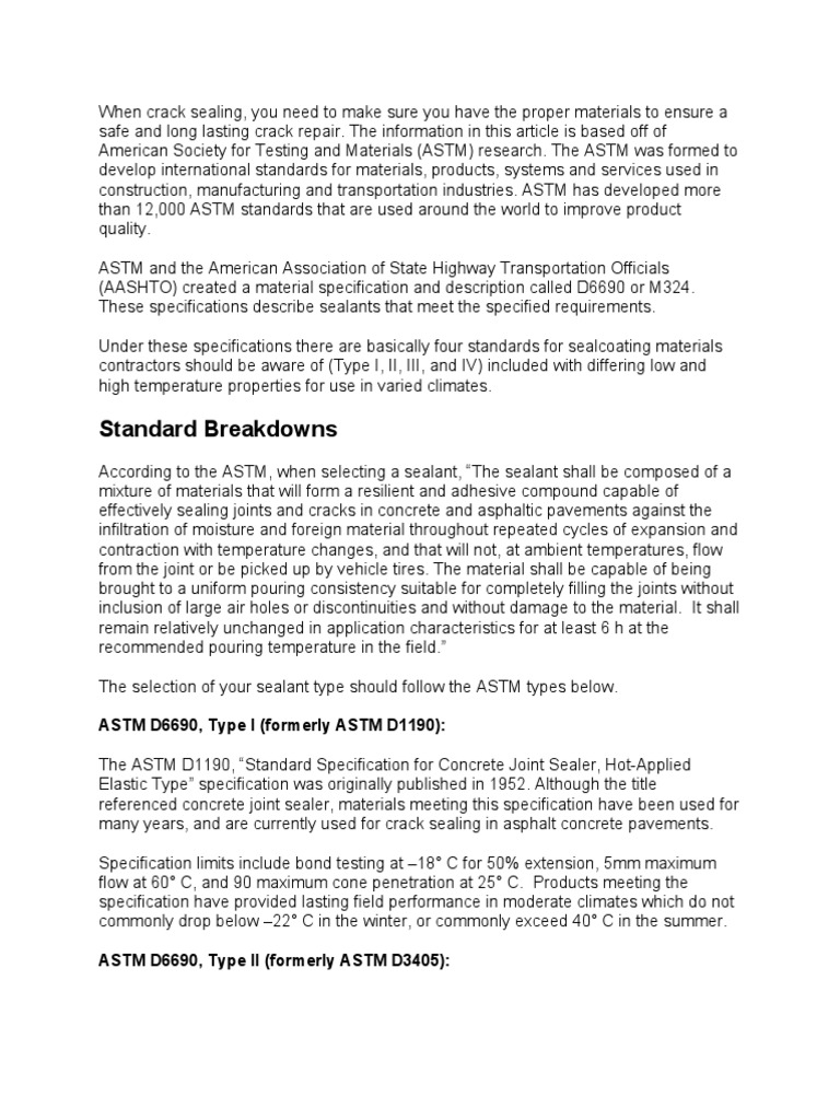 Standard Breakdowns ASTM D6690, Type I (Formerly ASTM D1190) PDF Road Surface Concrete