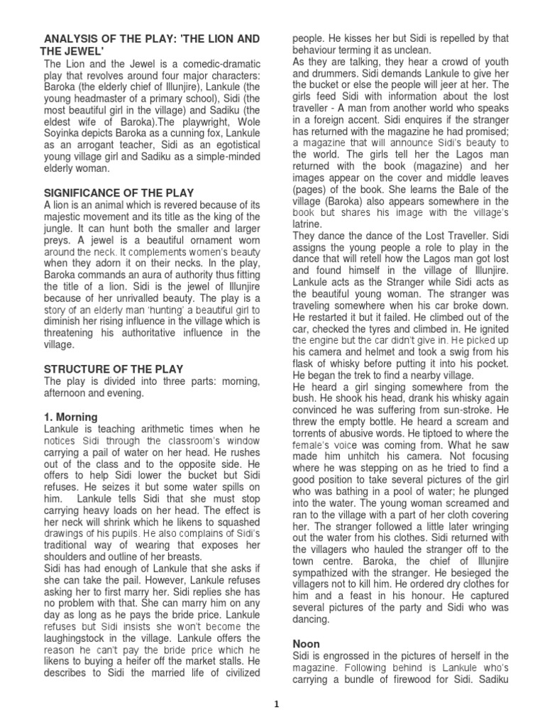 Analysis of The Play 'The Lion and The Jewel' PDF