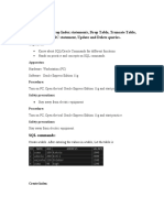 Create Index, Drop Index Statements, Drop Table, Truncate Table, Alter Table, DESC Statement, Update and Delete Queries