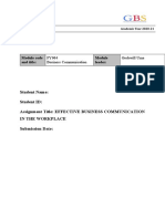 Student Name: Student ID: Assignment Title: Effective Business Communication in The Workplace Submission Date