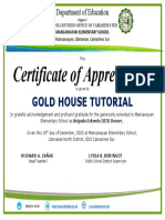 Certificate of Appreciation: Gold House Tutorial