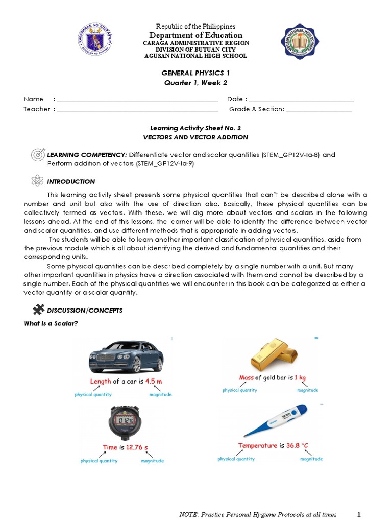 General Physics 1 Week 2 | PDF | Euclidean Vector | Sine