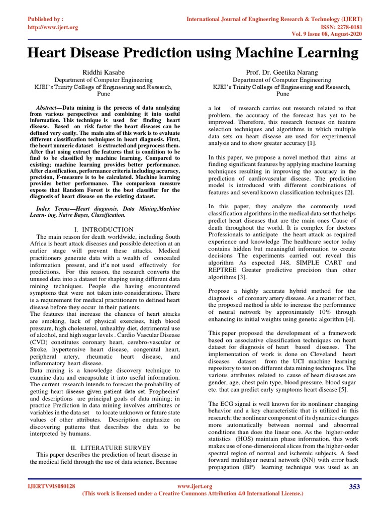 Heart Disease Prediction Using Machine Learning IJERTV9IS080128 | PDF ...