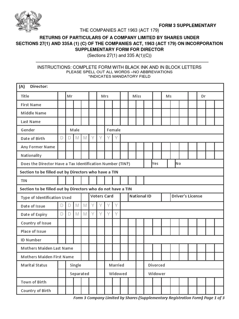 (A) Director The Companies Act 1963 (Act 179) PDF Identity