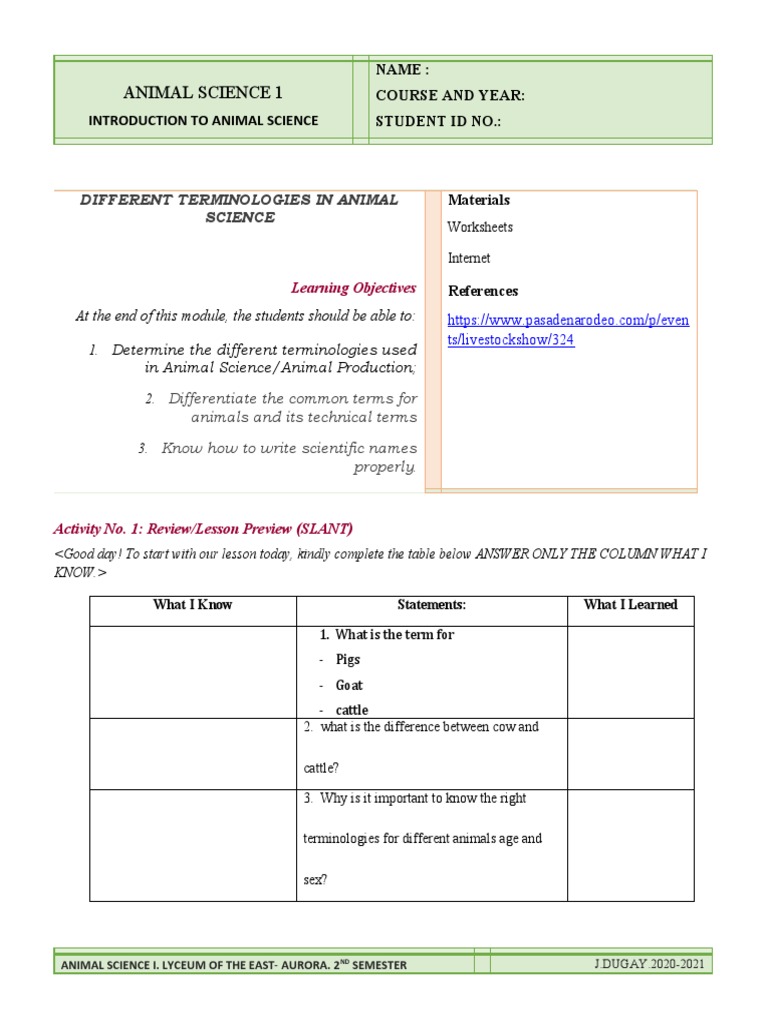 Key Terminologies in Animal Science | PDF | Sheep | Chicken