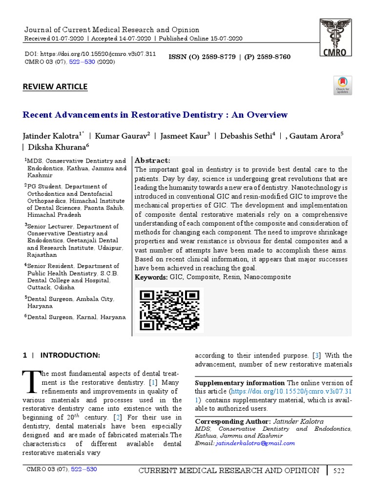 Advances in Restorative Dentistry | PDF | Dental Composite | Composite ...