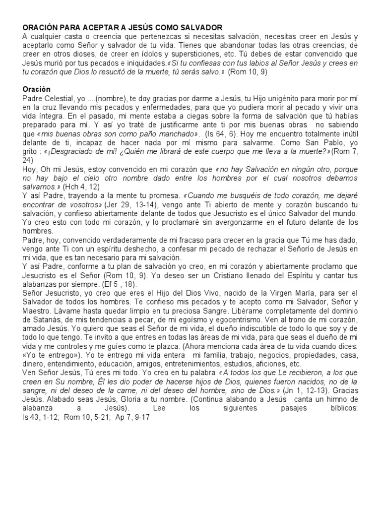 Oración para Aceptar a Jesús como Salvador | PDF | Cristo (título ...