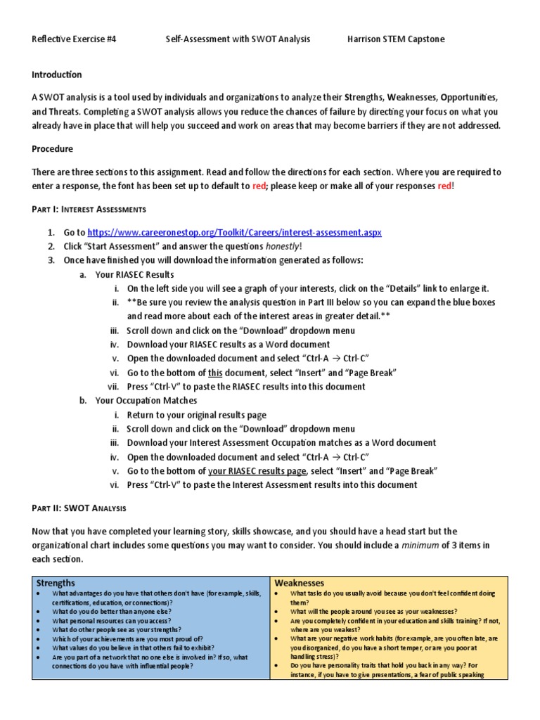 Personal SWOT Analysis for Change Readiness | PDF | Academic Degree ...