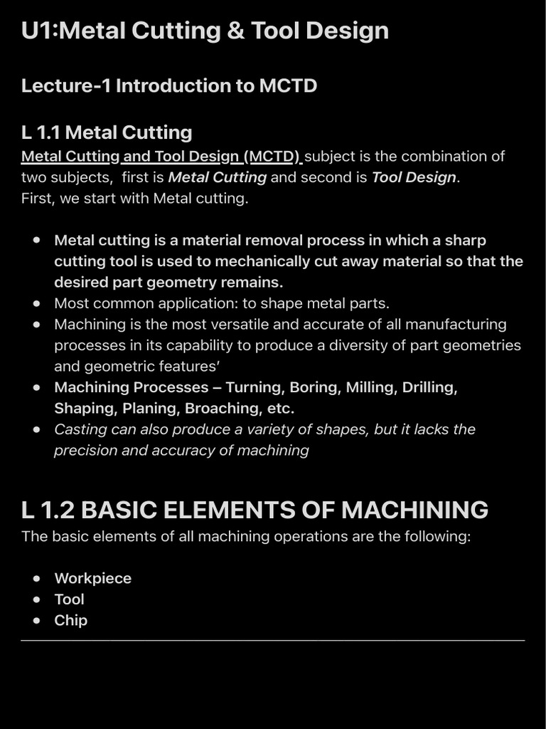 U1Metal Cutting & Tool Design PDF Machining Fracture