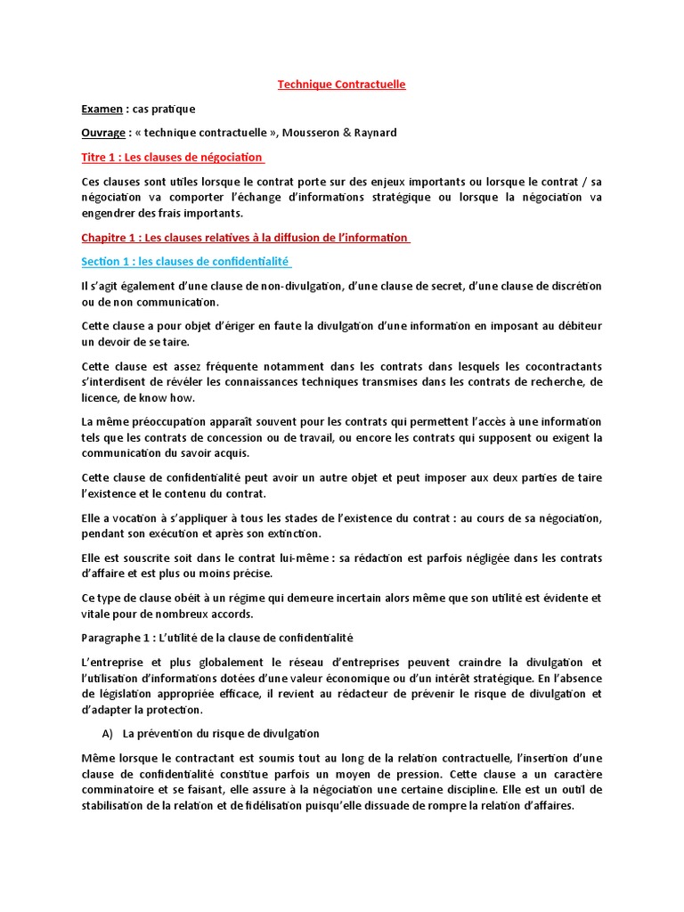 Technique Contractuelle | PDF | Confidentialité | Bonne foi