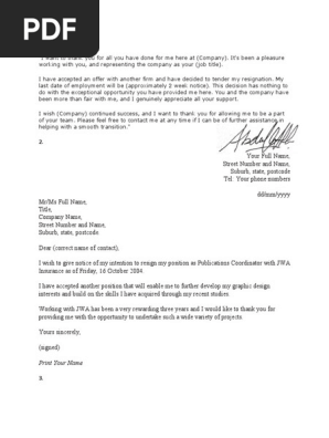 Sample resign letter