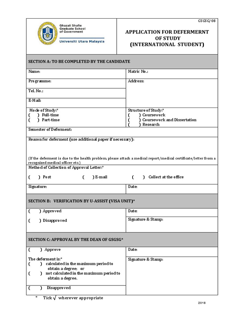 International Student Deferment Application | PDF