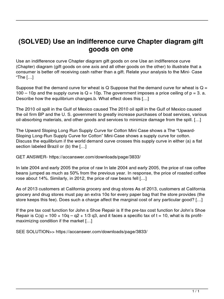 Solved Use An Indifference Curve Chapter Diagram Gift Goods On One ...