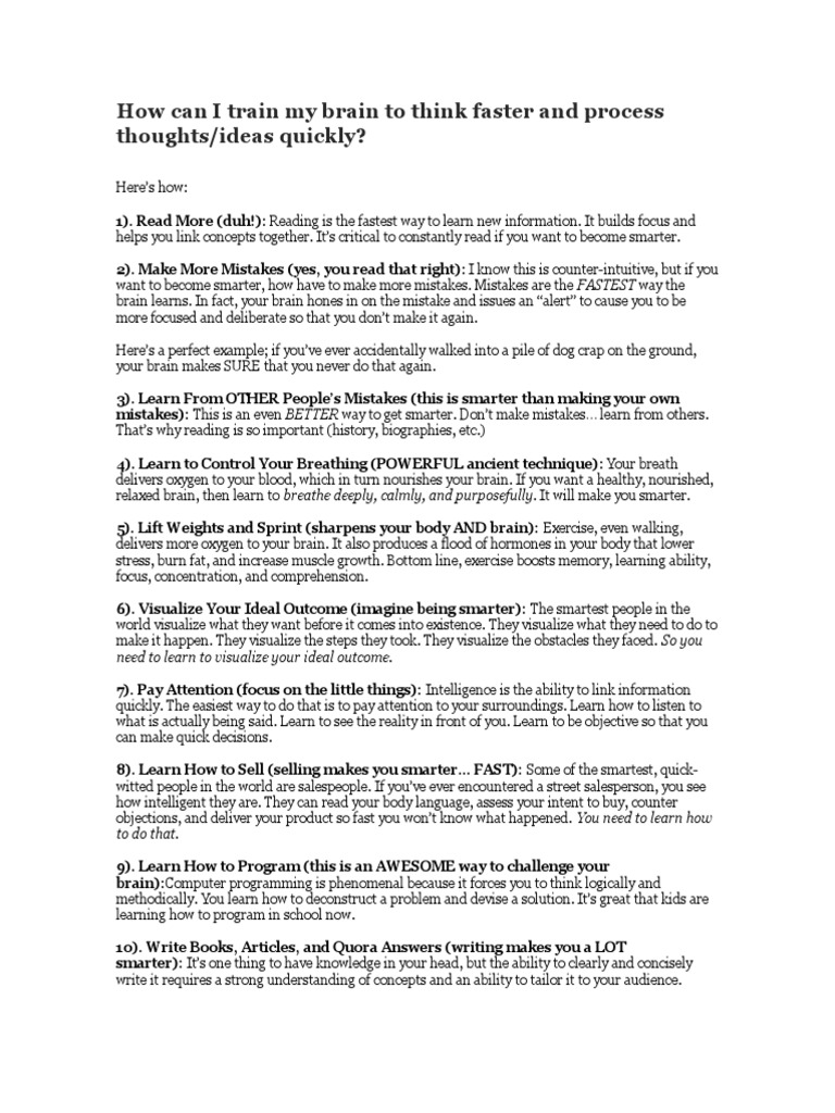 Train Your Brain to Think Faster with 15 Techniques | PDF | Brain ...