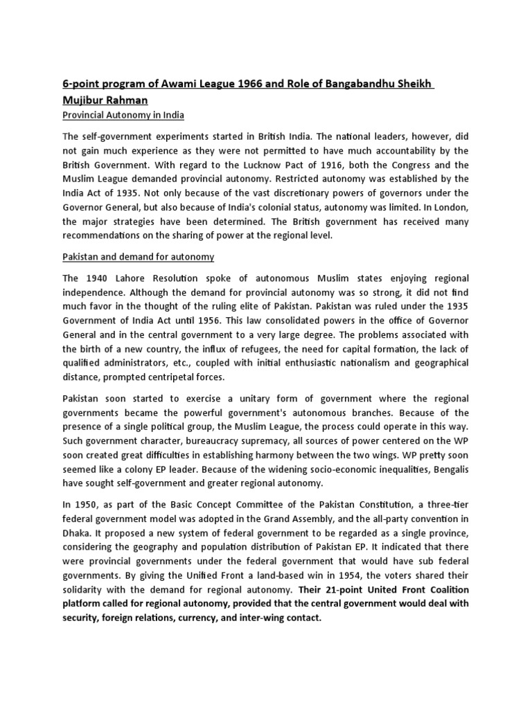 Sheikh Mujib's Six-Point Program Explained | PDF | Government | Unrest