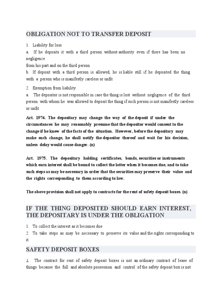 Obligation Not To Transfer Deposit | PDF | Legal Liability | Deposit ...
