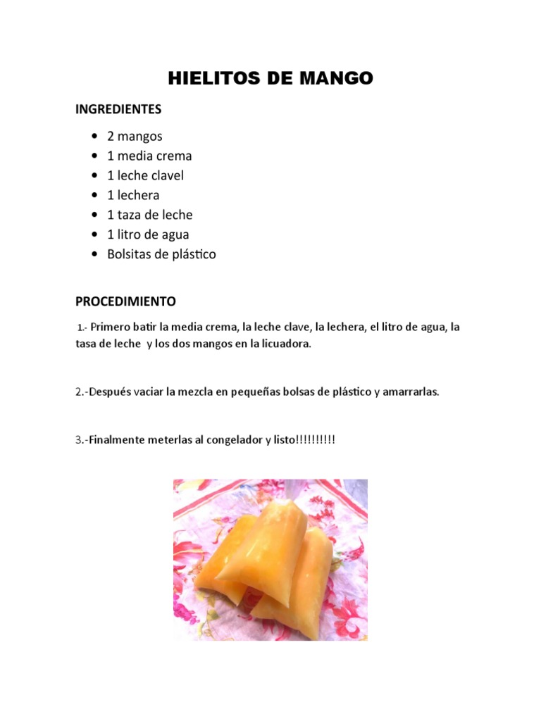 Arriba 63+ imagen receta de hielitos de mango con leche