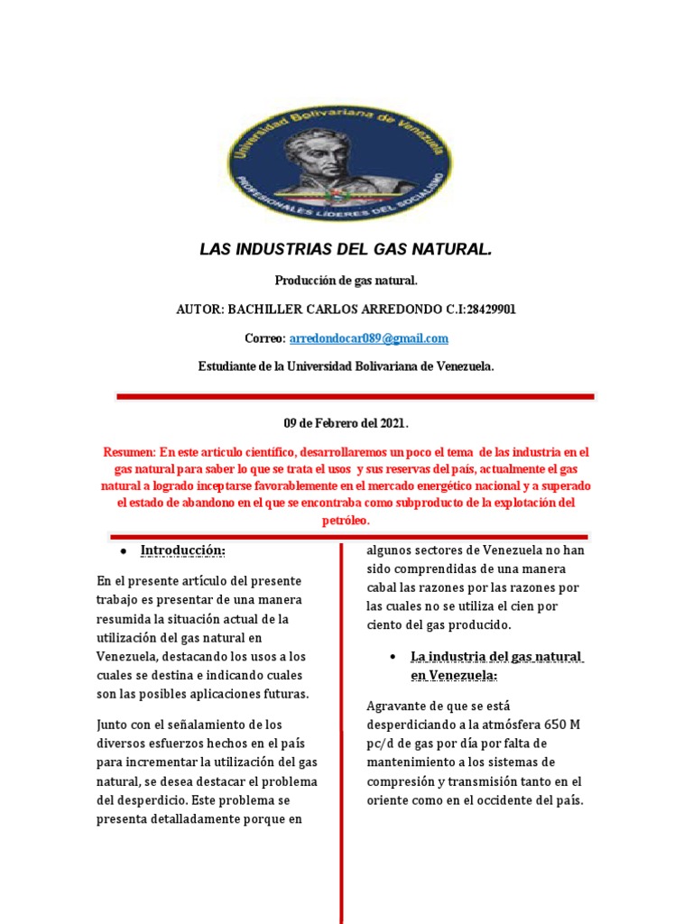 Industria del Gas Natural en Venezuela | PDF | Petróleo | Gas natural