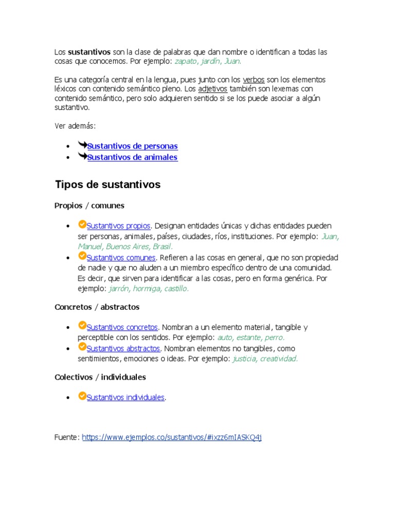 Tipos de Sustantivos Zapato Jard n Juan PDF