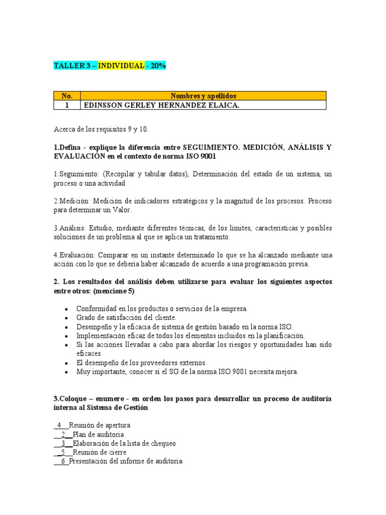 Seguimiento y Evaluación en ISO 9001 | PDF | Calidad (comercial ...