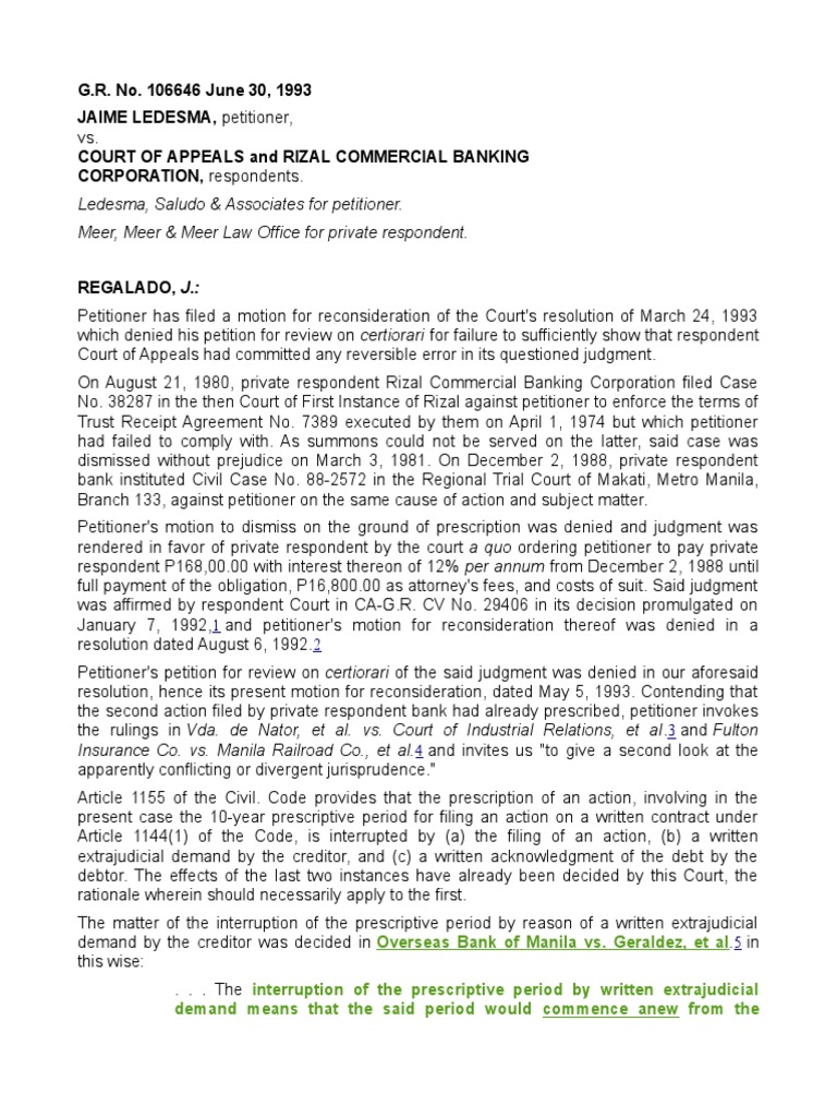 Ledesma VS Ca Interruption VS Suspension of Prescriptive Period PDF