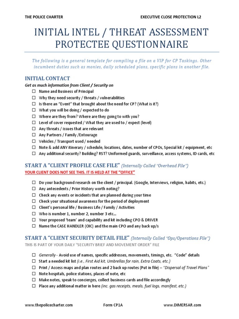 VIP Threat Assessment Template | PDF | Bodyguard | National Security