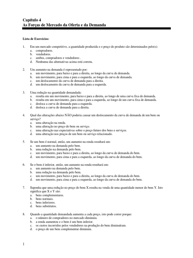 Exercícios sobre Oferta e Demanda | PDF | Demanda | Oferta e procura