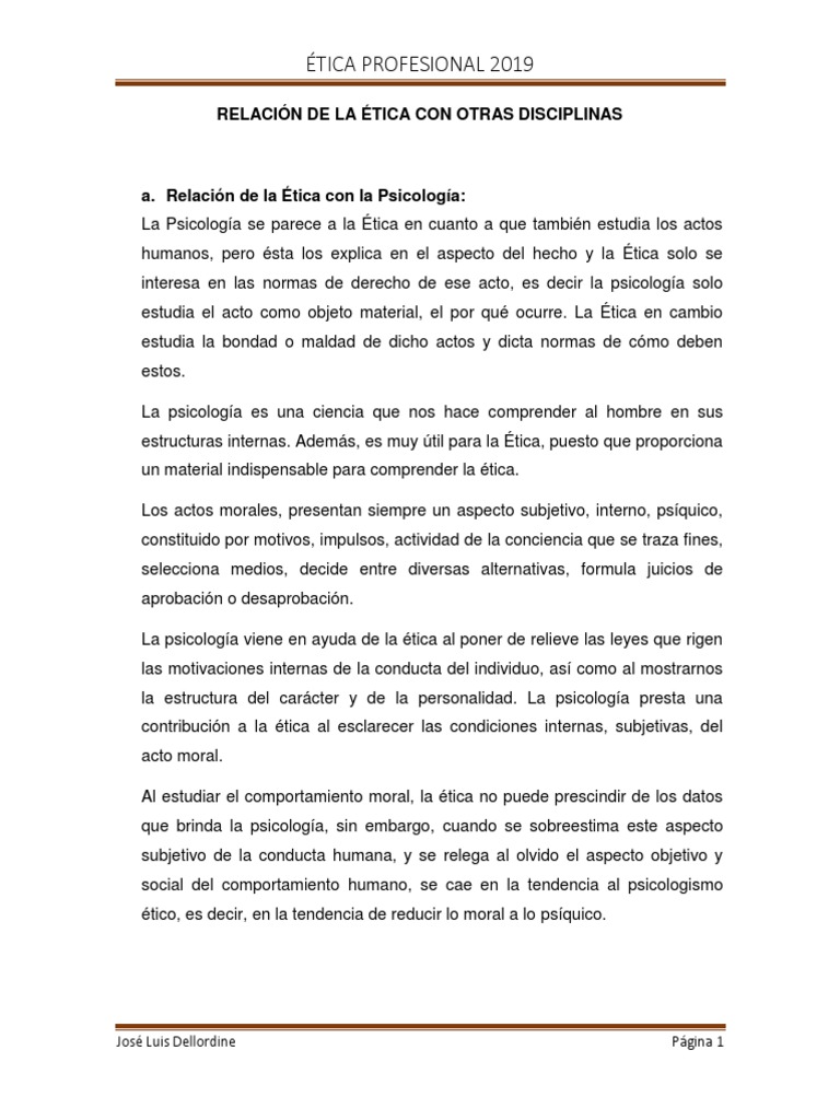Relacion de La Etica Con Otras Disciplinas PDF Moralidad Sociología