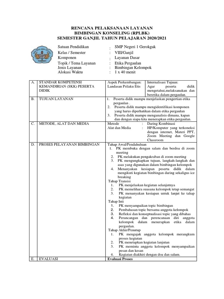 Rencana Bimbingan Etika Pergaulan SMP | PDF | Pengembangan Diri