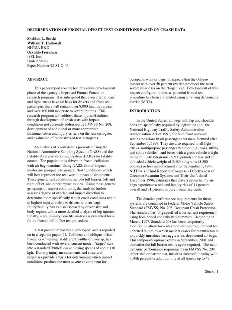 Frontal Offset Test Conditions Analysis | PDF