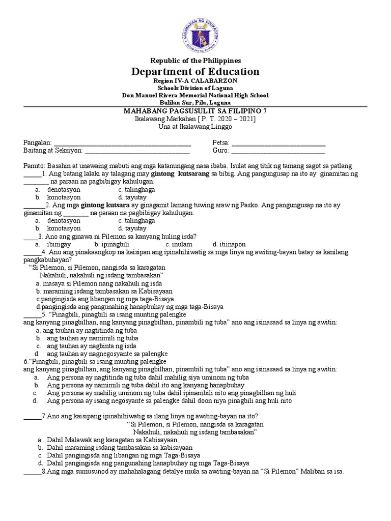 Week-1-2 Q2 Long-Test F7 | PDF