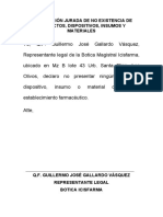 Declaración Jurada de No Existencia de Productos