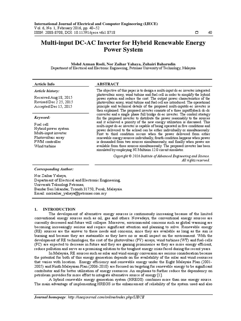 Multi-Input DC-AC Inverter For Hybrid Renewable en | PDF | Power ...