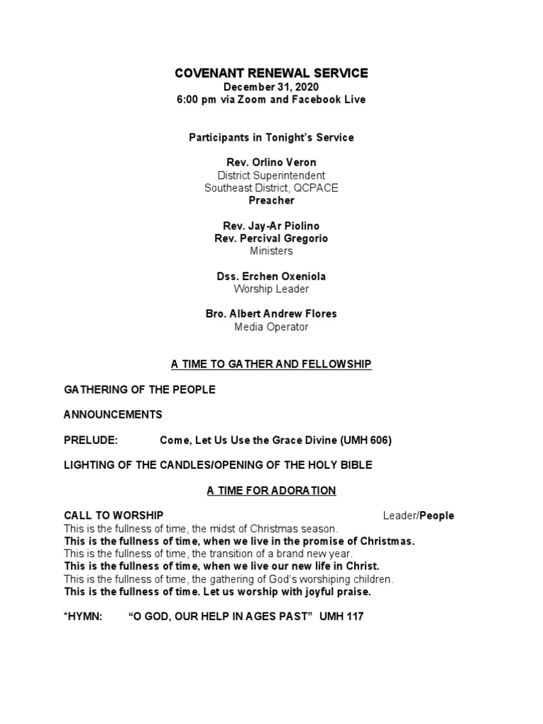 Wesley Covenant Renewal Service 2020 | PDF | Confession (Religion ...