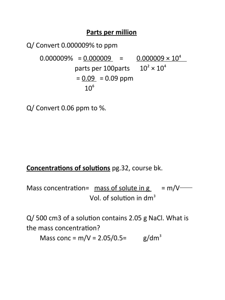 Parts Per Million and Concn PDF