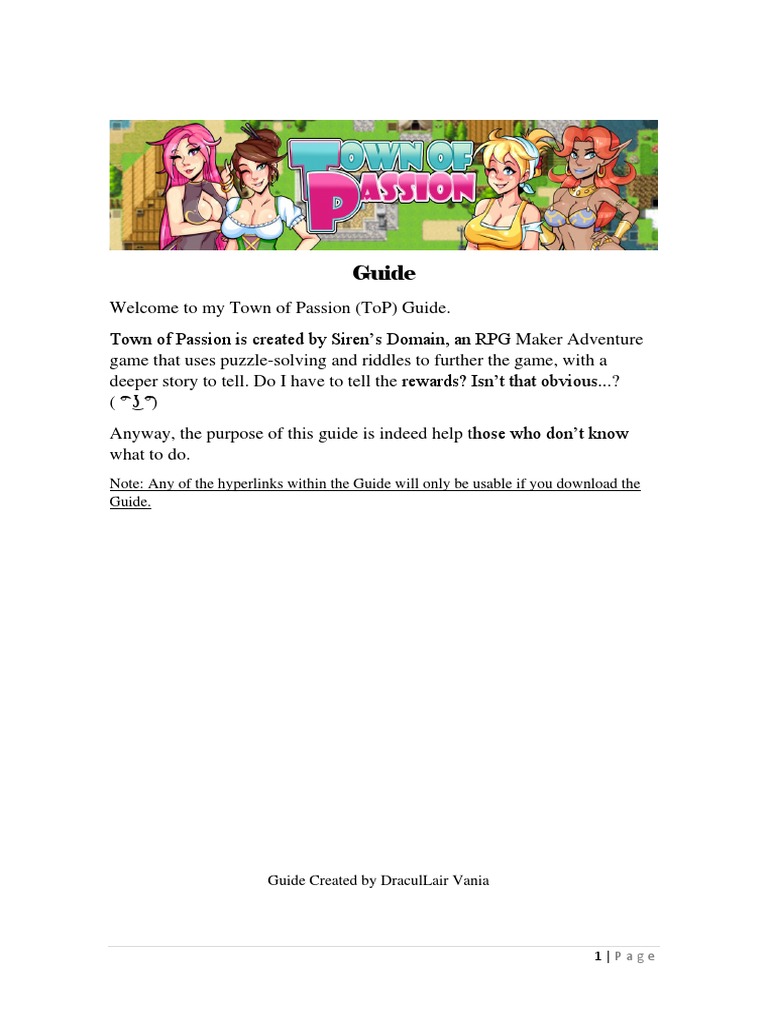 Town of Passion Game Guide PDF Leisure