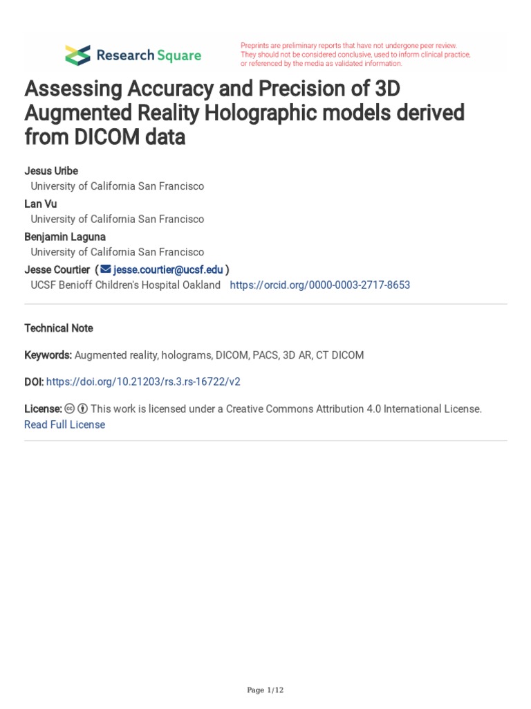 3D AR Model Accuracy from DICOM Data | PDF | Augmented Reality ...