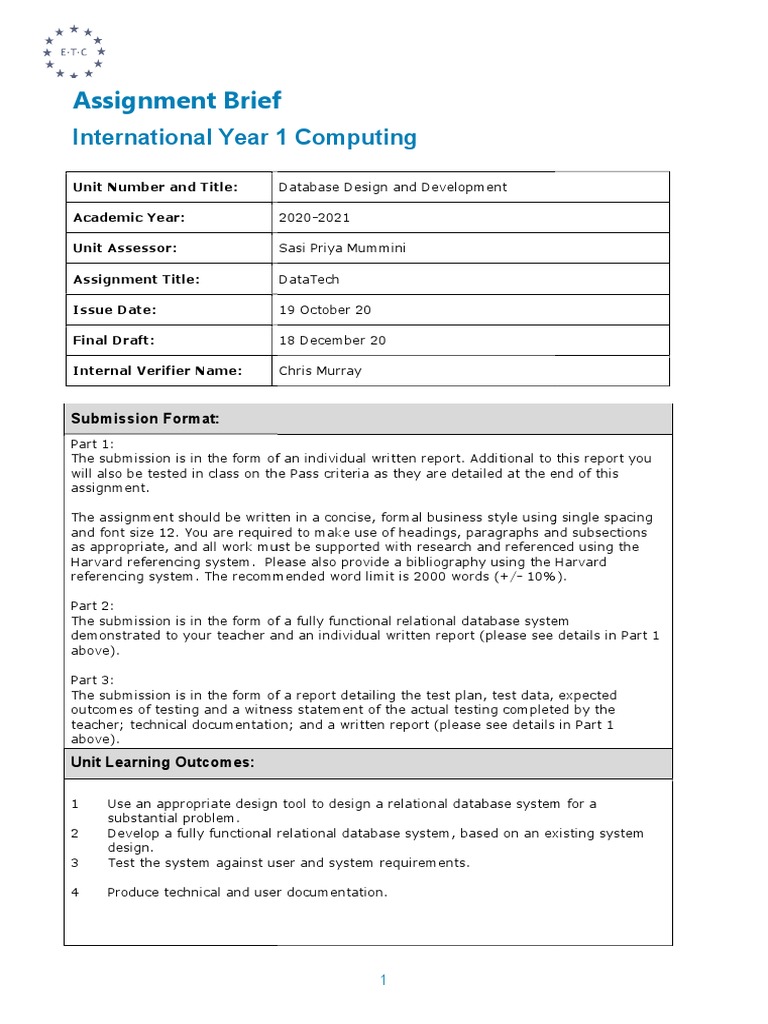 Assignment - Database Design and Development | PDF | Relational ...