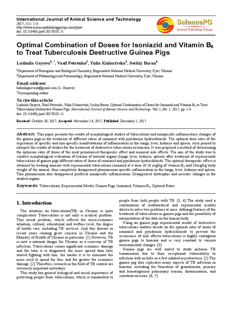 Optimal TB Treatment in Guinea Pigs Using Isoniazid and Vitamin B6