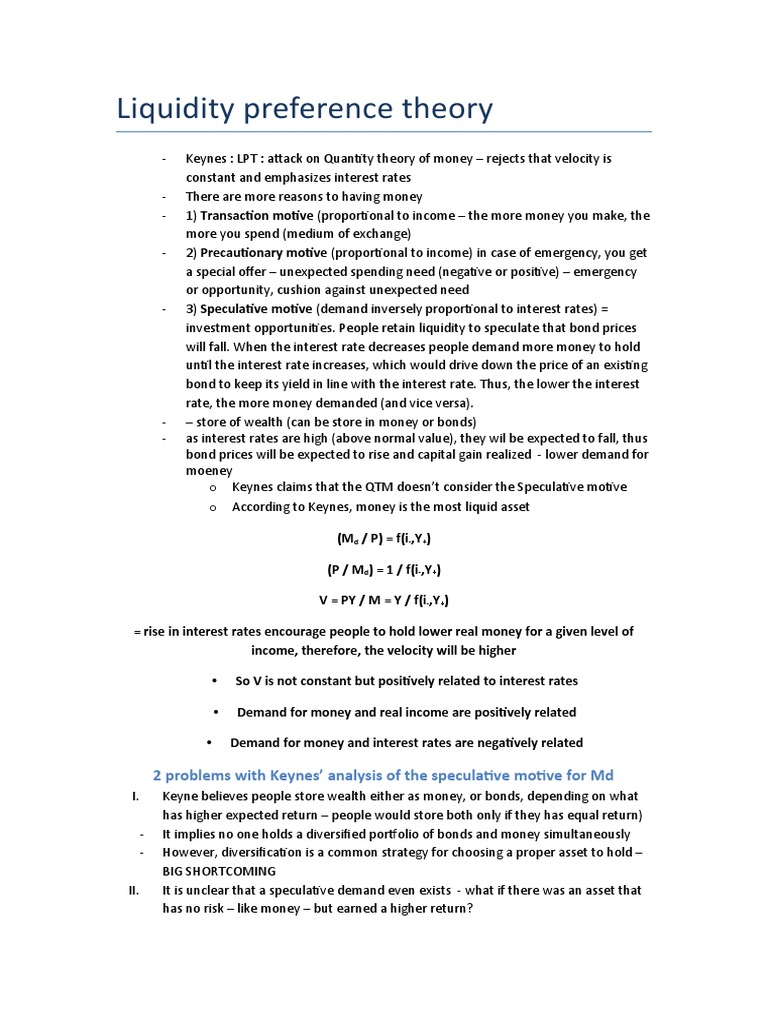 Understanding Liquidity Preference Theory | PDF | Demand For Money ...