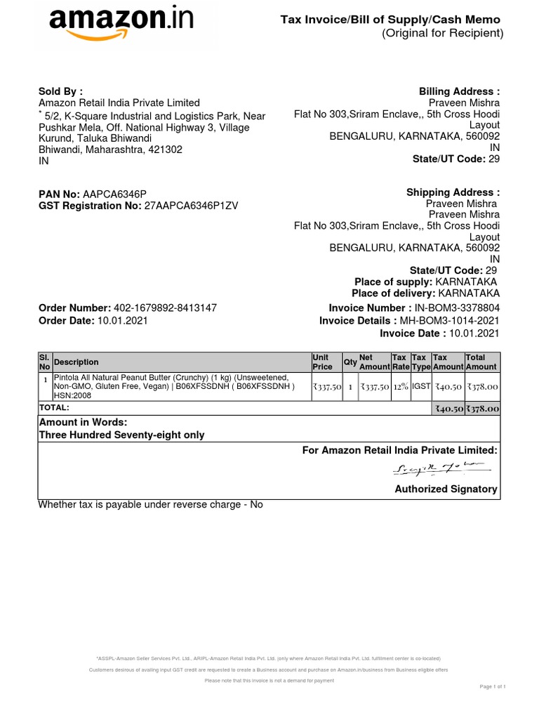 Tax invoice bill of supply cash memo original for recipient pdf