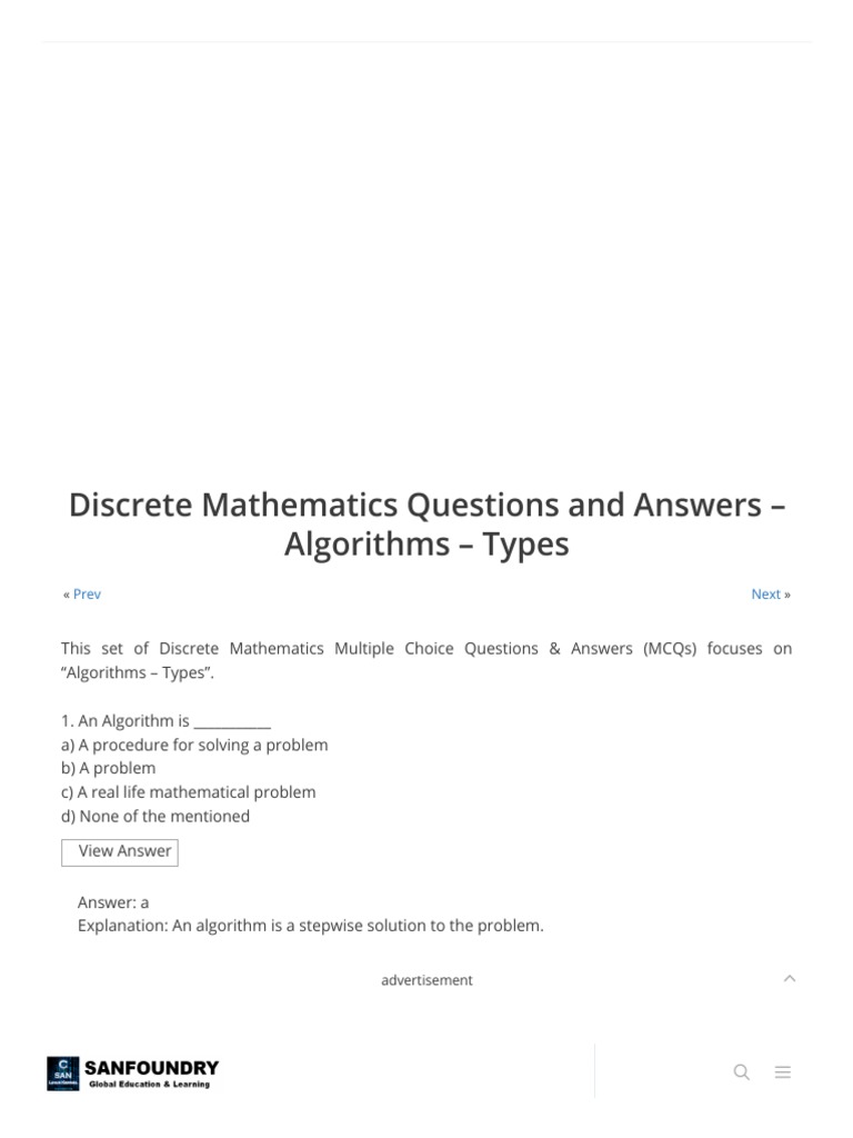 Algorithms Types - Discrete Mathematics Questions and Answers ...
