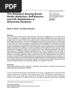 The Relations Among Social Media Addiction, Self-Esteem, and Life Satisfaction in University Students