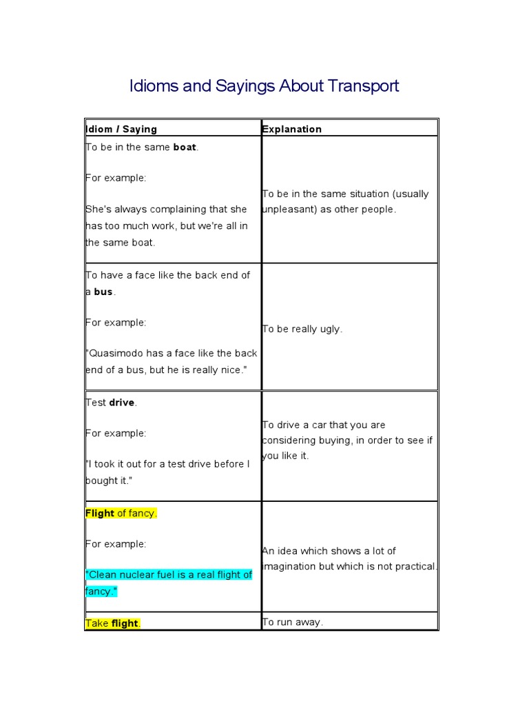 Idioms and Sayings About Transport: Concise Explanations of Common ...